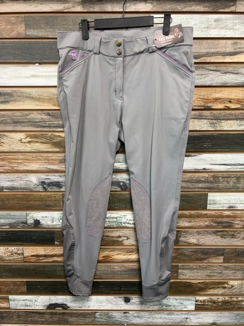 USED Smartpak Piper Ladies English Breeches with Knee Patches 34L Grey/Purple