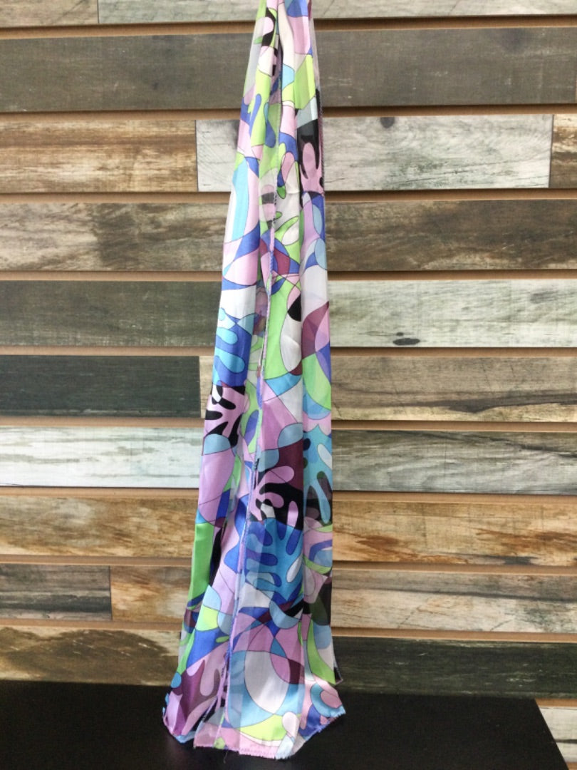 USED  Silk Scarf  Blue/Pink/Purple/LimeGreen/Black