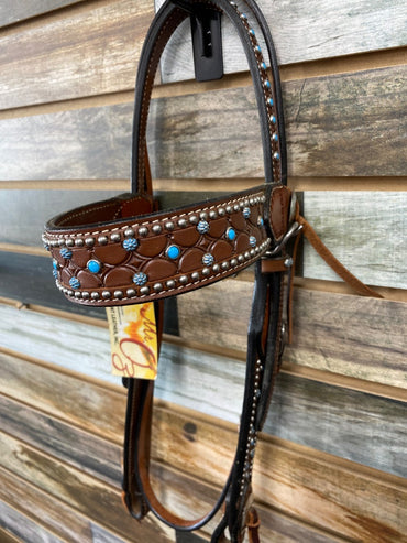 USED Western Headstall Browband Style with Turquoise