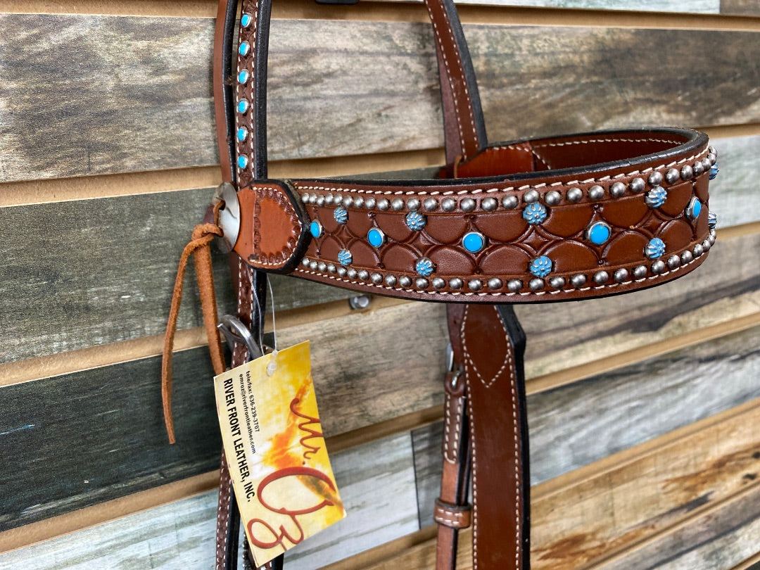USED Western Headstall Browband Style with Turquoise