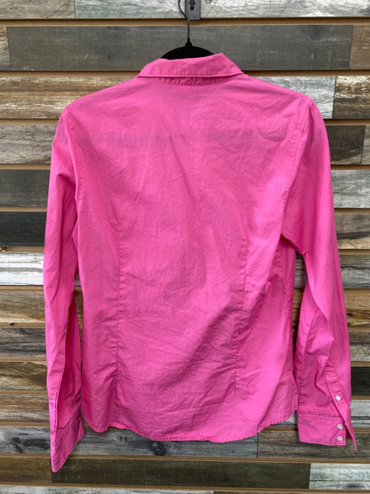 USED Ladies Bright Pink Cinch Long Sleeve Button Down Western Top