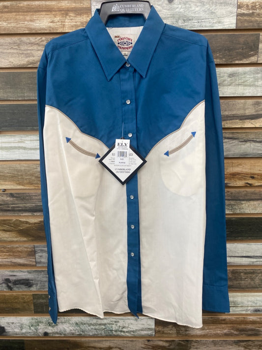 USED ELY Western Show Shirt XL Blue/White