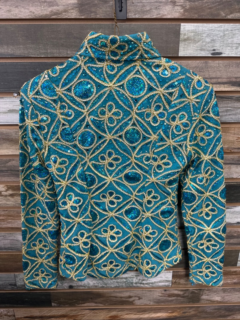 USED Hobby Horse Show Jacket Small Teal/Gold