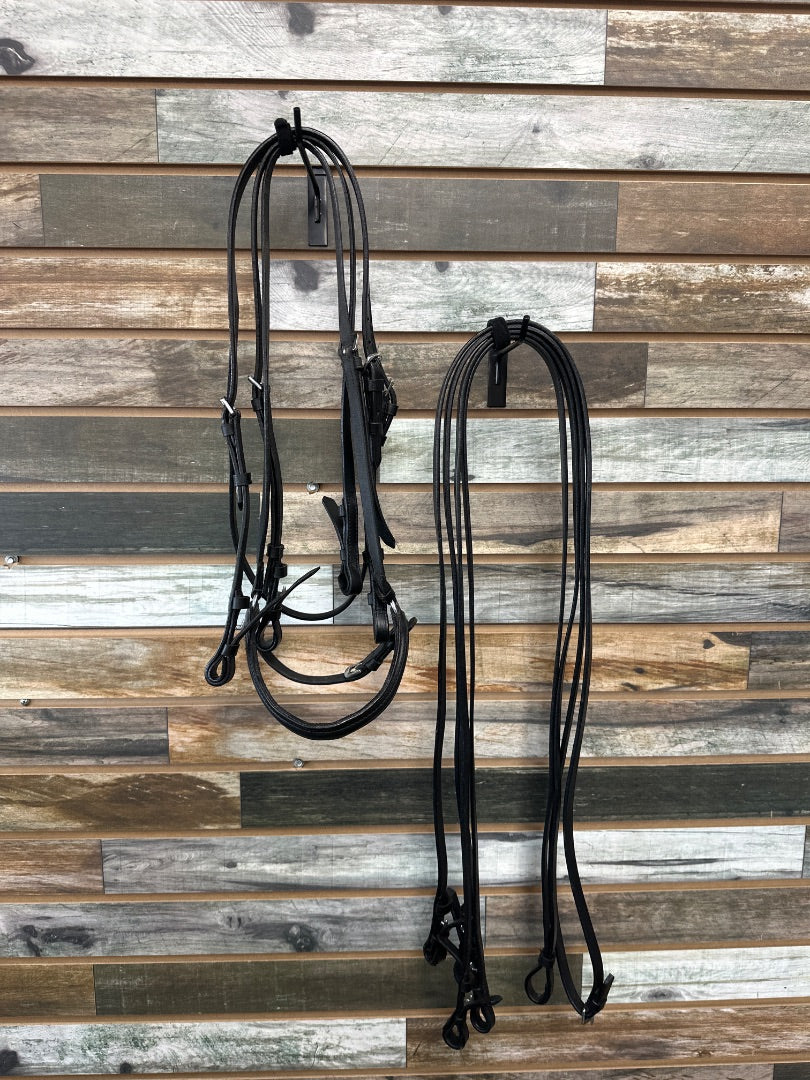 USED  Double Bridle with Drop Nose Band Cob Black