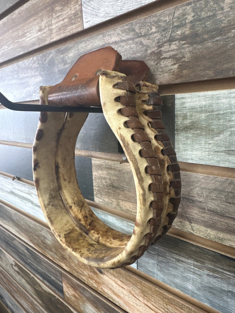 USED Round Rawhide Western Stirrups