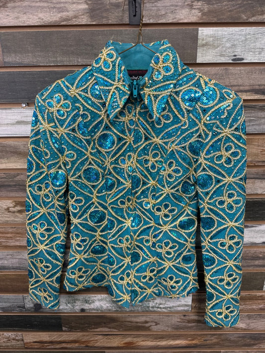 USED Hobby Horse Show Jacket Small Teal/Gold