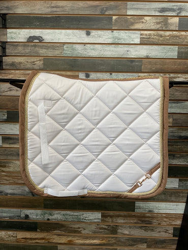 USED Lauria Garrelli Dressage pad like new Full Wite with Brown and gold trim