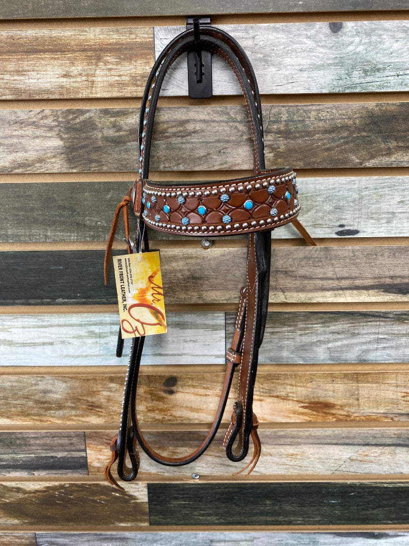 USED Western Headstall Browband Style with Turquoise