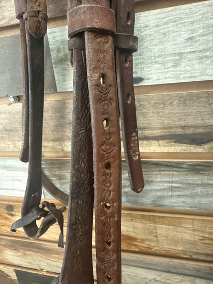 USED Weaver Western Headstall w/ Barbed Wire Detail Horse Dark Oil