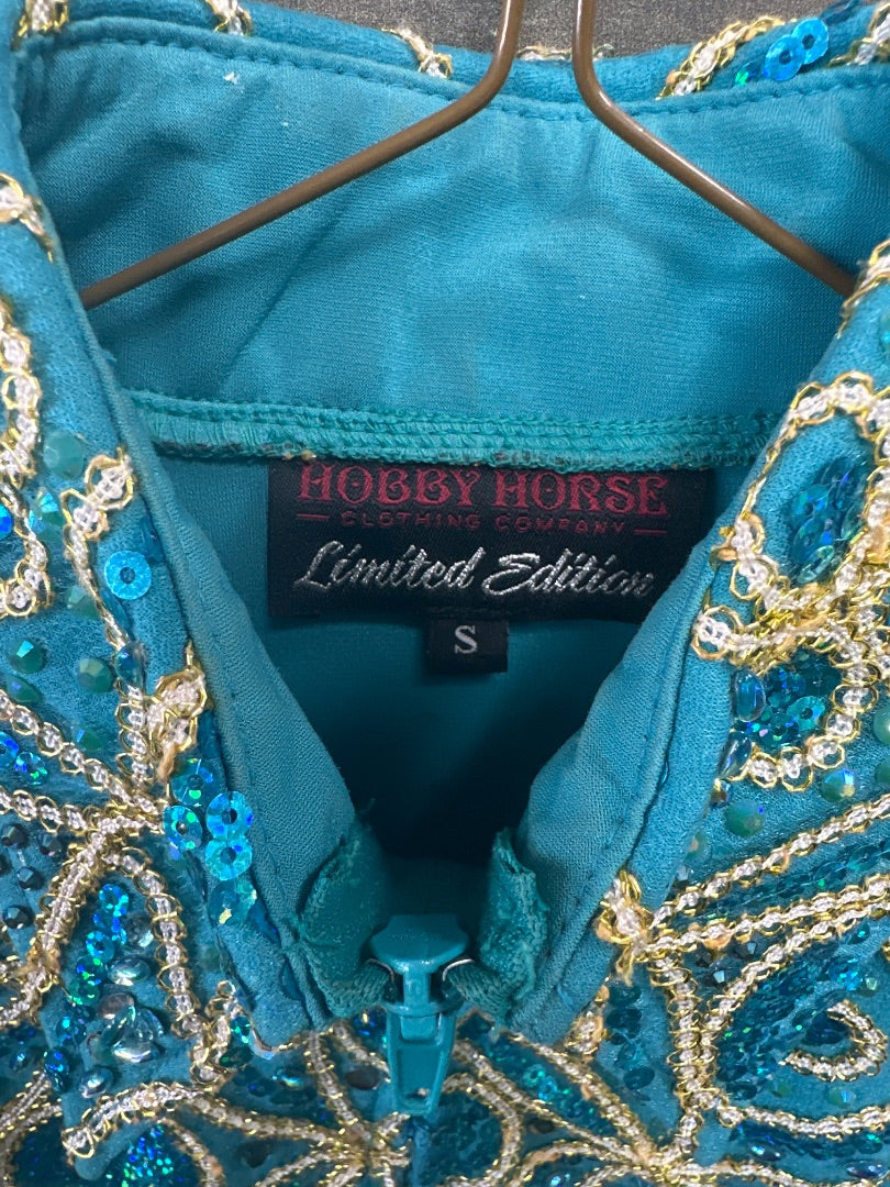 USED Hobby Horse Show Jacket Small Teal/Gold