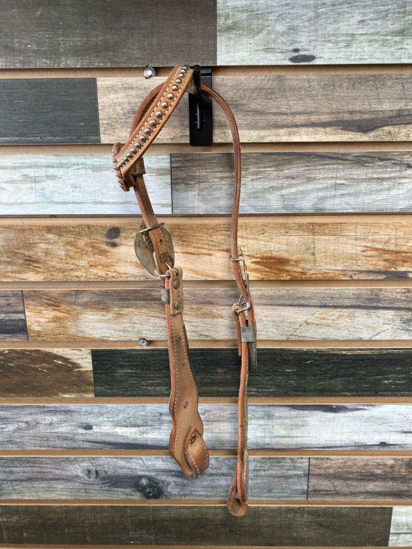 USED  Western Headstall With Silver Conchos  Pink/Silver