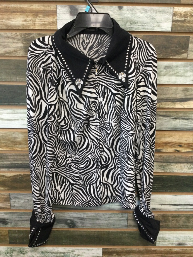 USED Equilong Youth Western Show Shirt Small Zebra