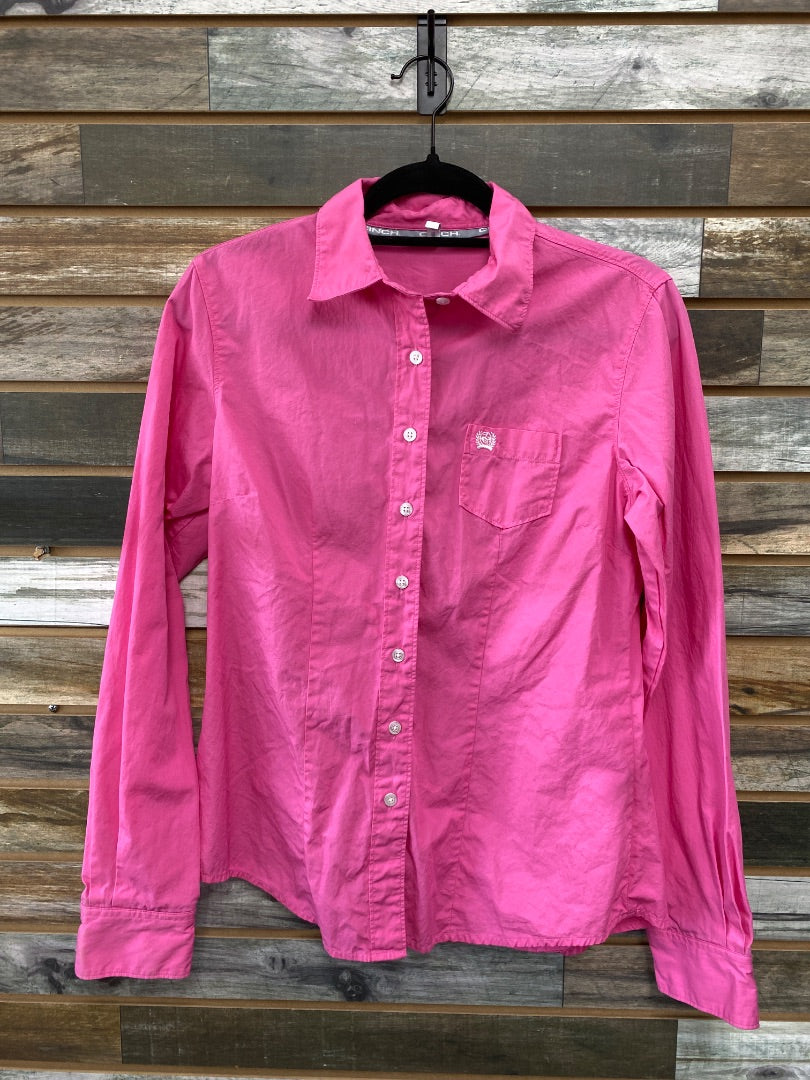 USED Ladies Bright Pink Cinch Long Sleeve Button Down Western Top