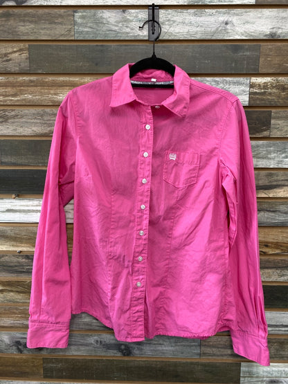 USED Ladies Bright Pink Cinch Long Sleeve Button Down Western Top