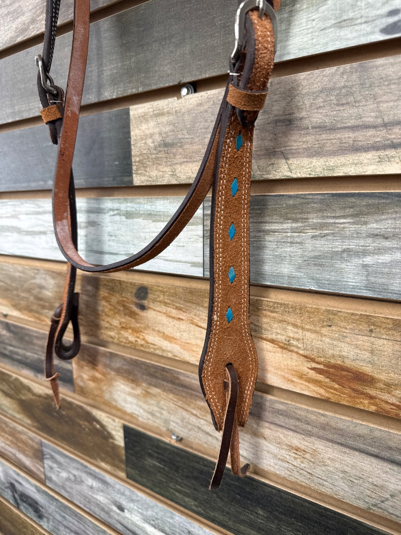 USED  Western Headstall Horse Light Oil with Teal inlays