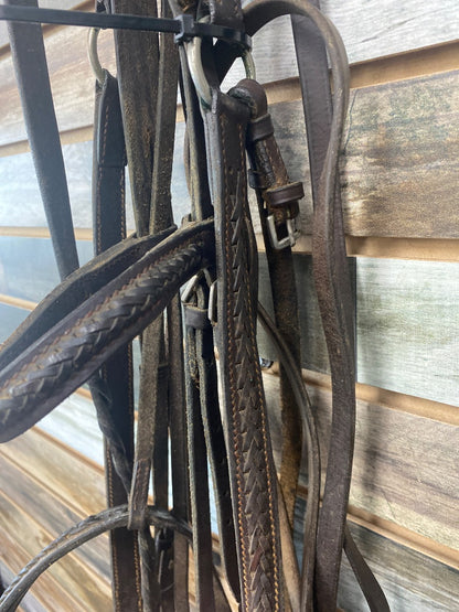 USED  Braided English Bridle/Breast plate Set Horse Brown