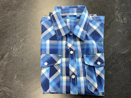 USED CheerBoy Youth Western Tops 10 Blue Plaid
