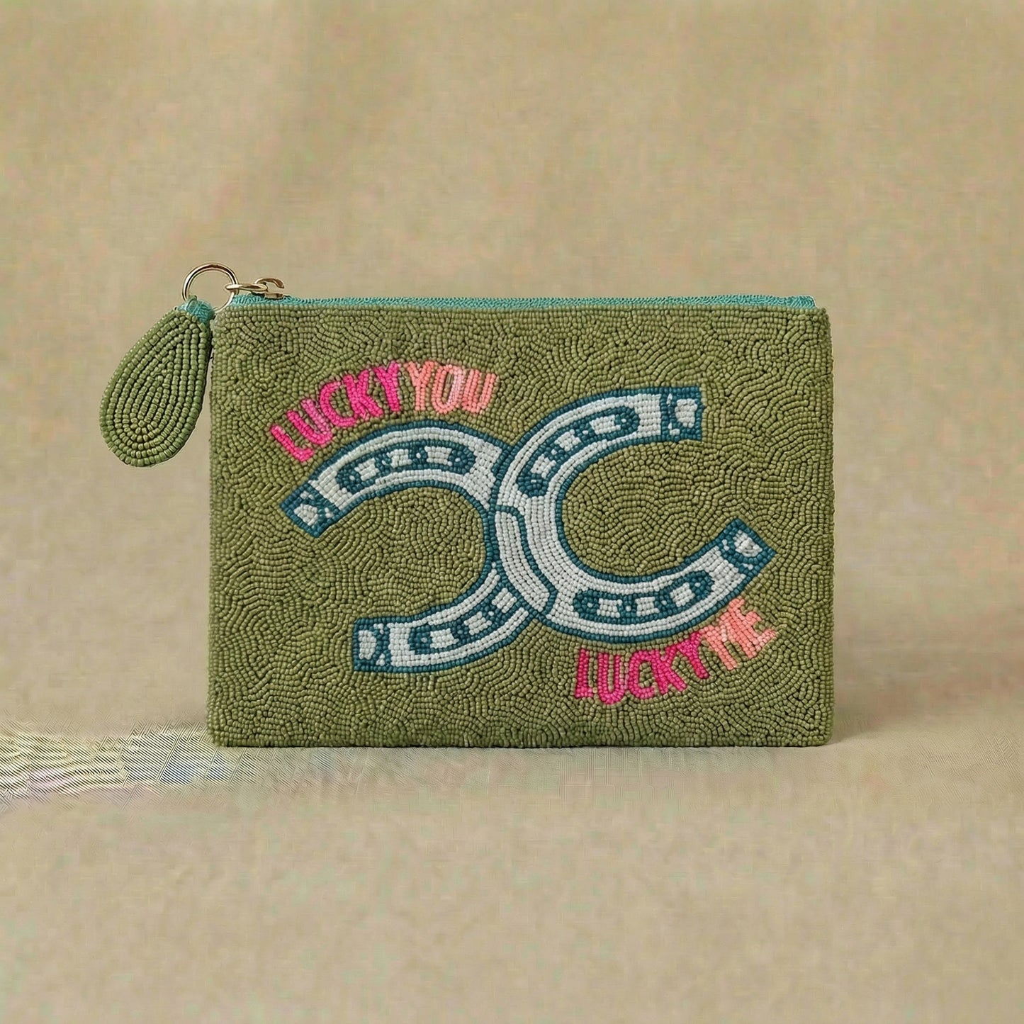 Lucky You, Lucky Me Large Beaded Pouch