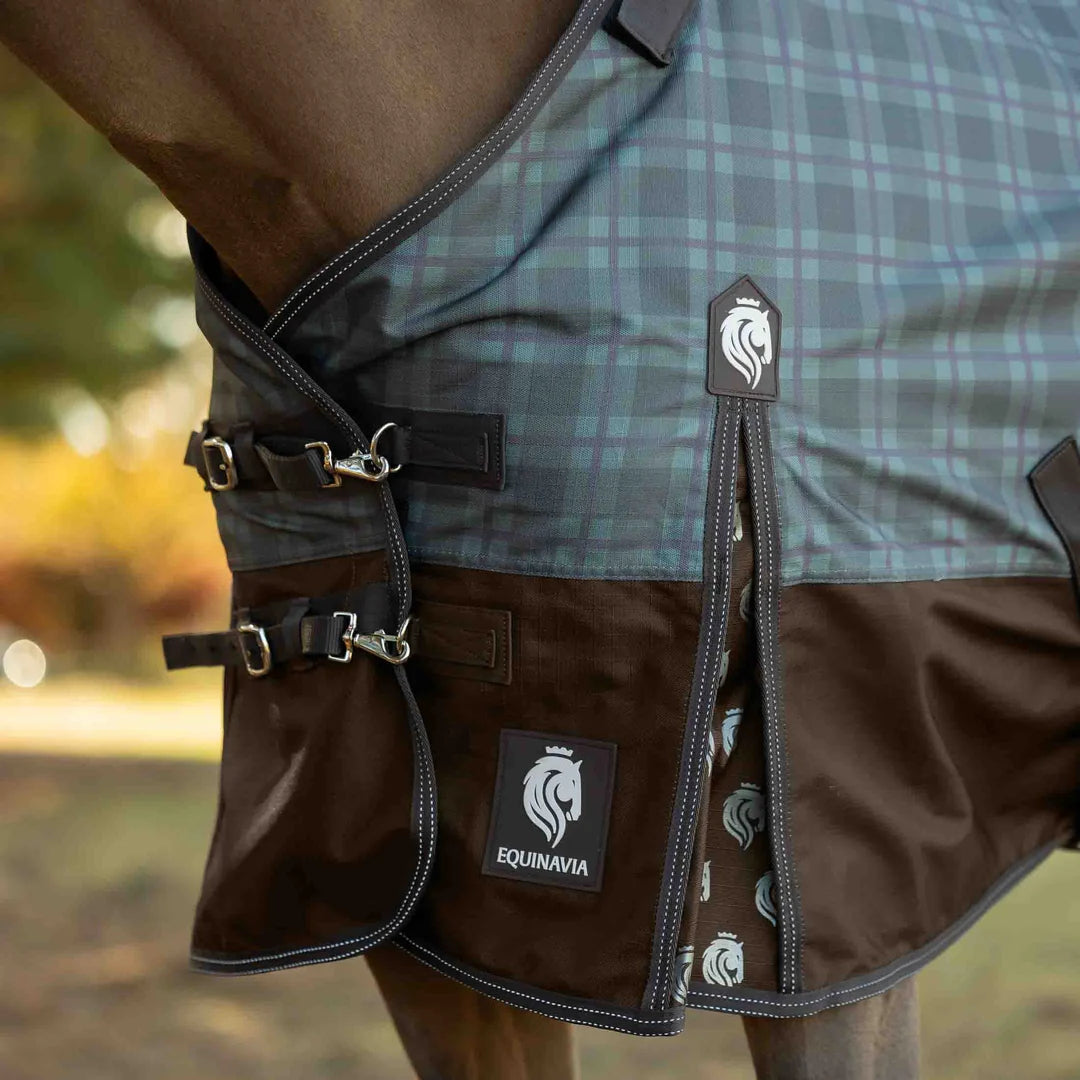 Equinavia Arktis Regular Neck Light Weight Turnout Blanket 100g - Dark Brown/Thyme