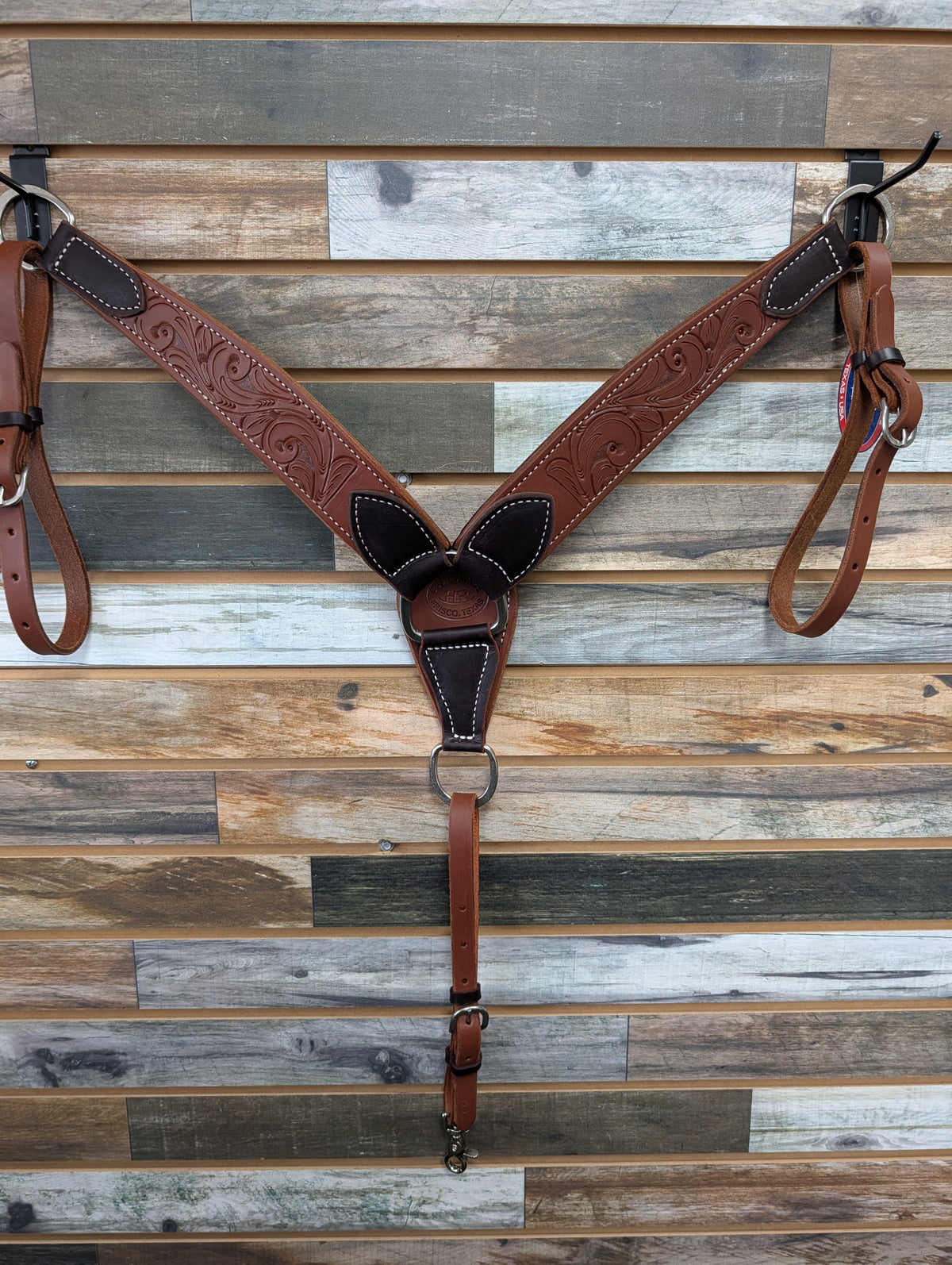 HR 2 1/2" Hand Tooled Medium Oil Breast Collar w/ Swirl Tooling