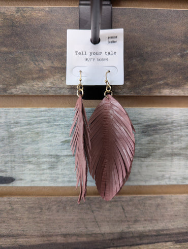 Leather Feather Drop Earrings