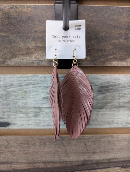 Leather Feather Drop Earrings