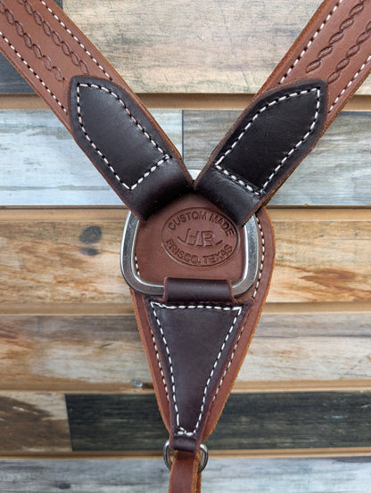 HR 1 1/2" Hand Tooled Medium Oil Breast Collar w/ Rope Tooling