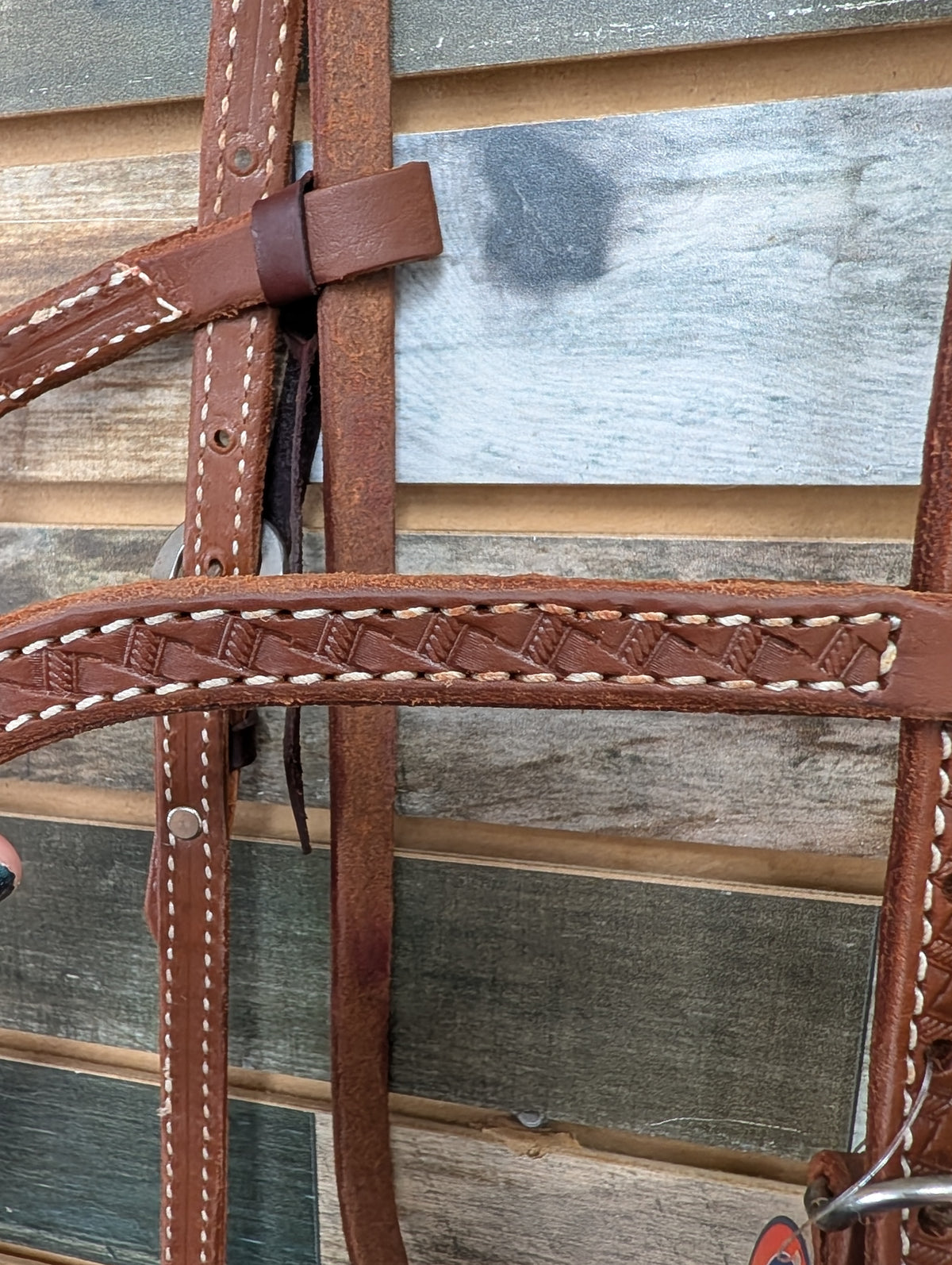 HR V Browband Medium Oil Headstall w/ Basketweave Tooling