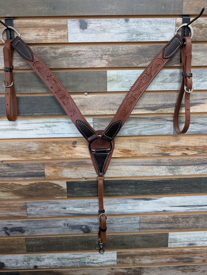HR 1 1/2" Hand Tooled Medium Oil Breast Collar w/ Swirl Tooling