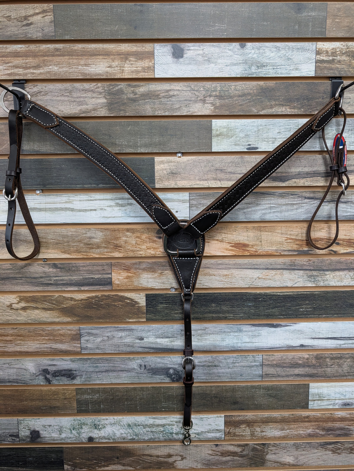 HR 1 1/2" Hand Tooled Chocolate Basketweave Breast Collar