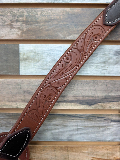 HR 1 1/2" Hand Tooled Medium Oil Breast Collar w/ Swirl Tooling