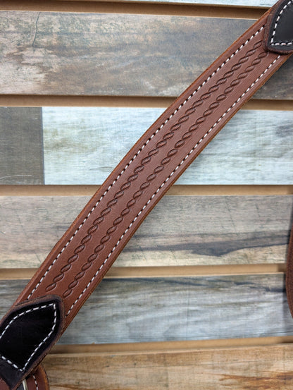 HR 1 1/2" Hand Tooled Medium Oil Breast Collar w/ Rope Tooling