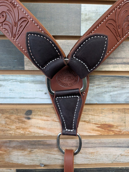 HR 2 1/2" Hand Tooled Medium Oil Breast Collar w/ Swirl Tooling