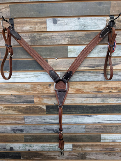 HR 1 1/2" Hand Tooled Medium Oil Breast Collar w/ Rope Tooling