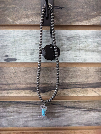 Beaded Necklace with Turquoise Boot Pendant