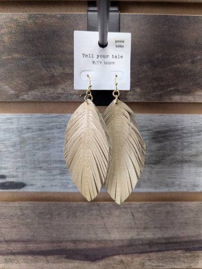 Leather Feather Drop Earrings