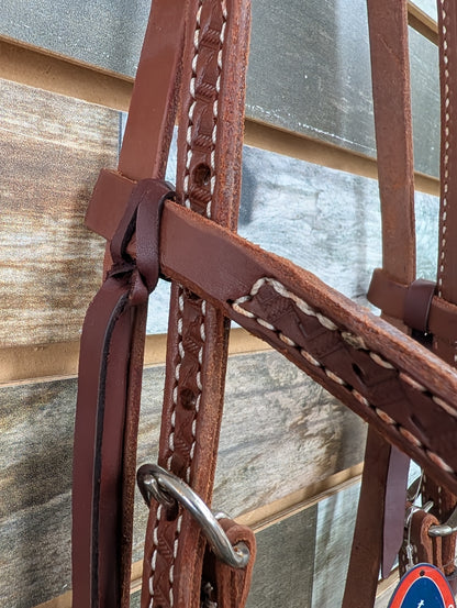 HR V Browband Medium Oil Headstall w/ Basketweave Tooling