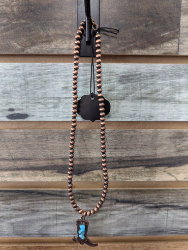 Beaded Necklace with Turquoise Boot Pendant