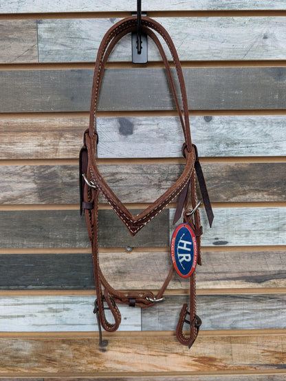 HR V Browband Medium Oil Headstall w/ Basketweave Tooling