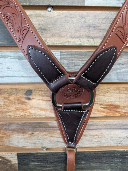 HR 1 1/2" Hand Tooled Medium Oil Breast Collar w/ Swirl Tooling