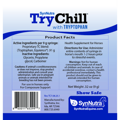 Synnutra - TryChill™ Confidence Supplement for Horses - Single Syringe/Tube