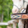 Browband Blue and Beige With Chestnut Leather