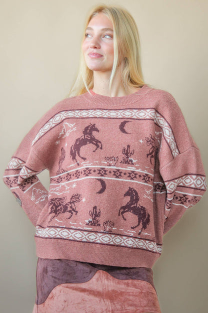 Western Express Knit Sweater - Taupe or Mauve