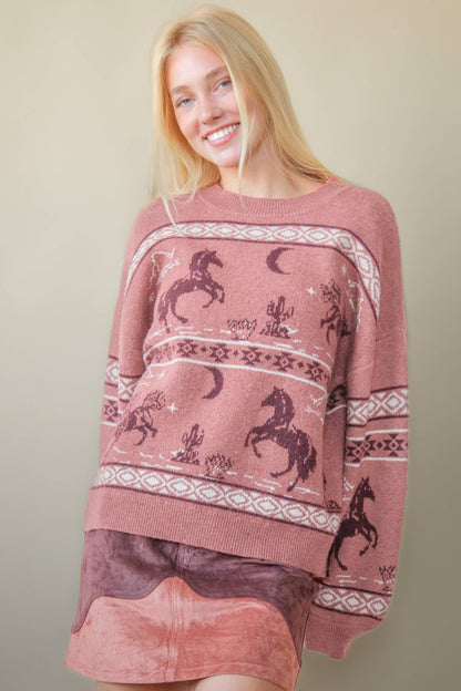 Western Express Knit Sweater - Taupe or Mauve