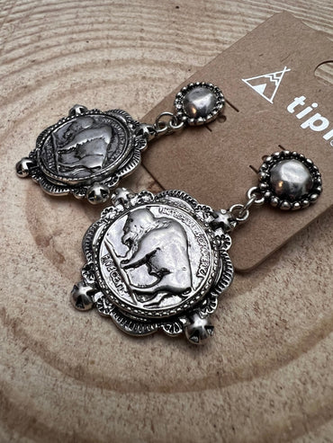 Western Faux Buffalo Coin Stud Earrings