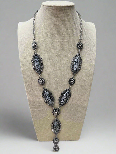 Western Faux White Buffalo Lariat Statement Necklace - 24 inch