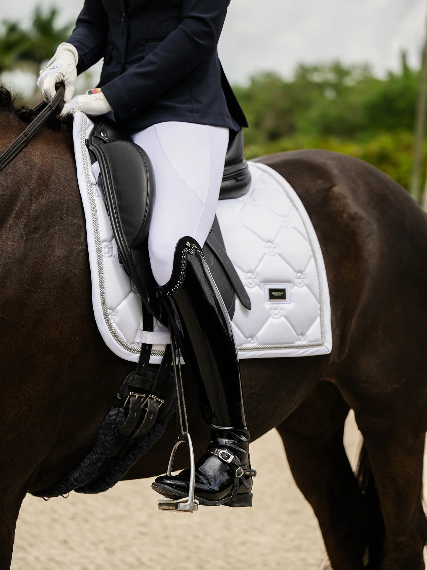 Equestrian Stockholm Dressage Saddle Pad White Perfection Silver - Full